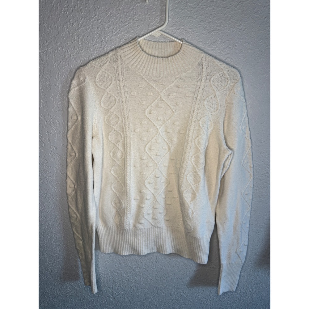 Vintage Lucky Brand Cable Knit Mock Neck Sweater Womens Small Cream Good